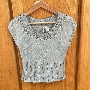 Anthropologie Moth Angora Cropped Beaded Rhinestone Sweater Top Blue Vintage M